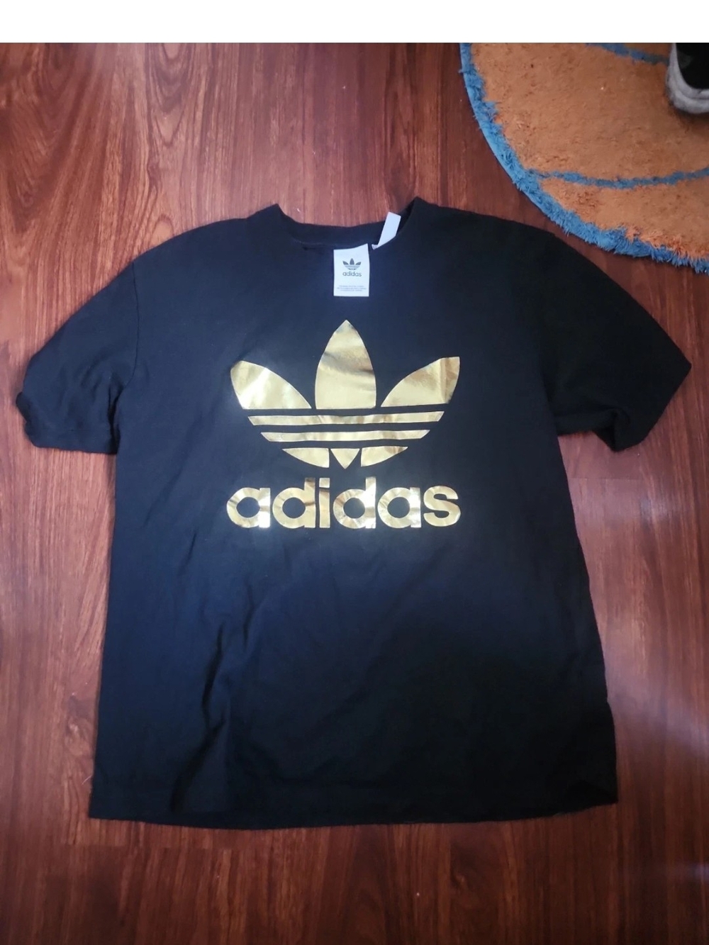 adidas Black T-Shirt with Metallic Gold Trefoil